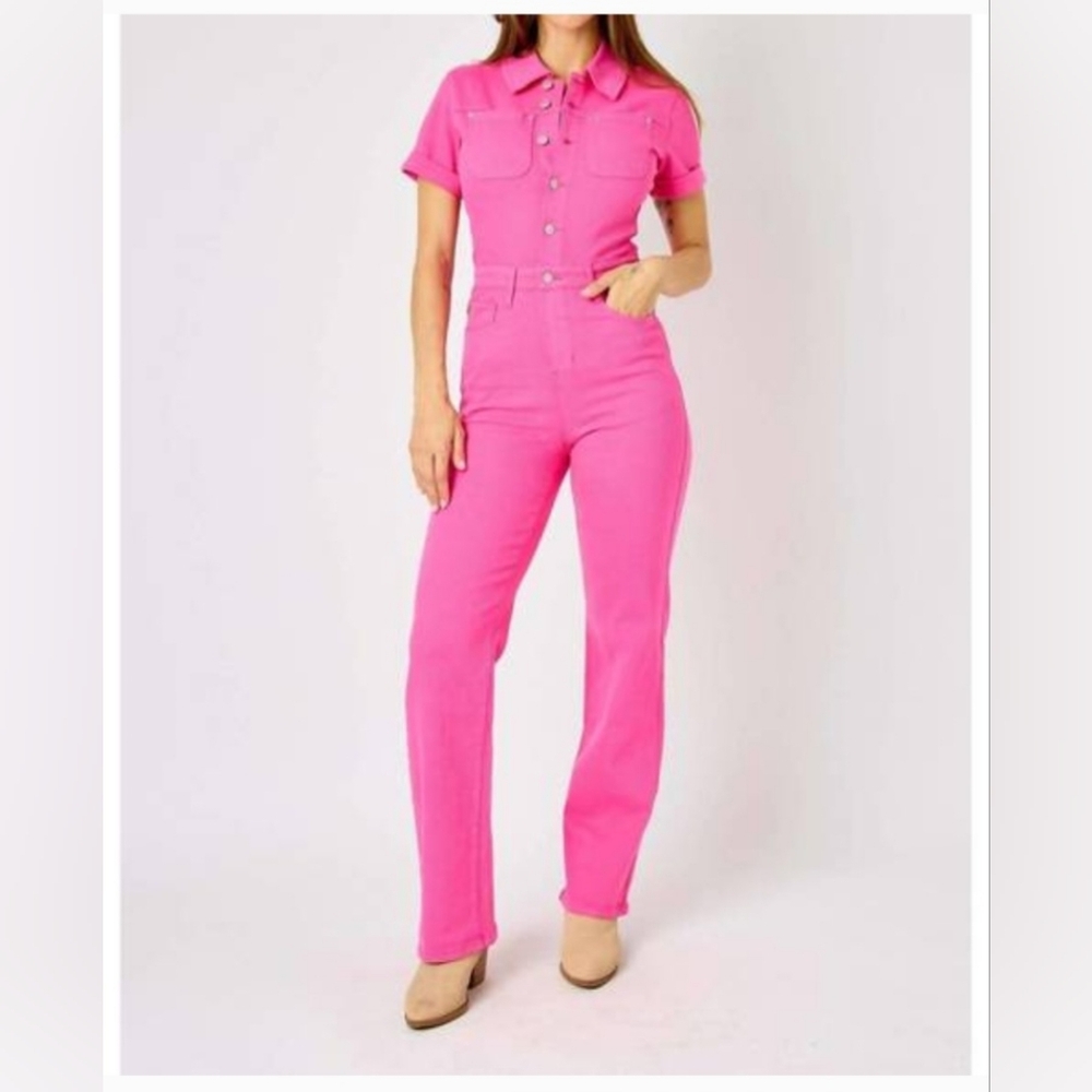 81. Judy Blue Pink Button-Up Jumpsuit– Size XL